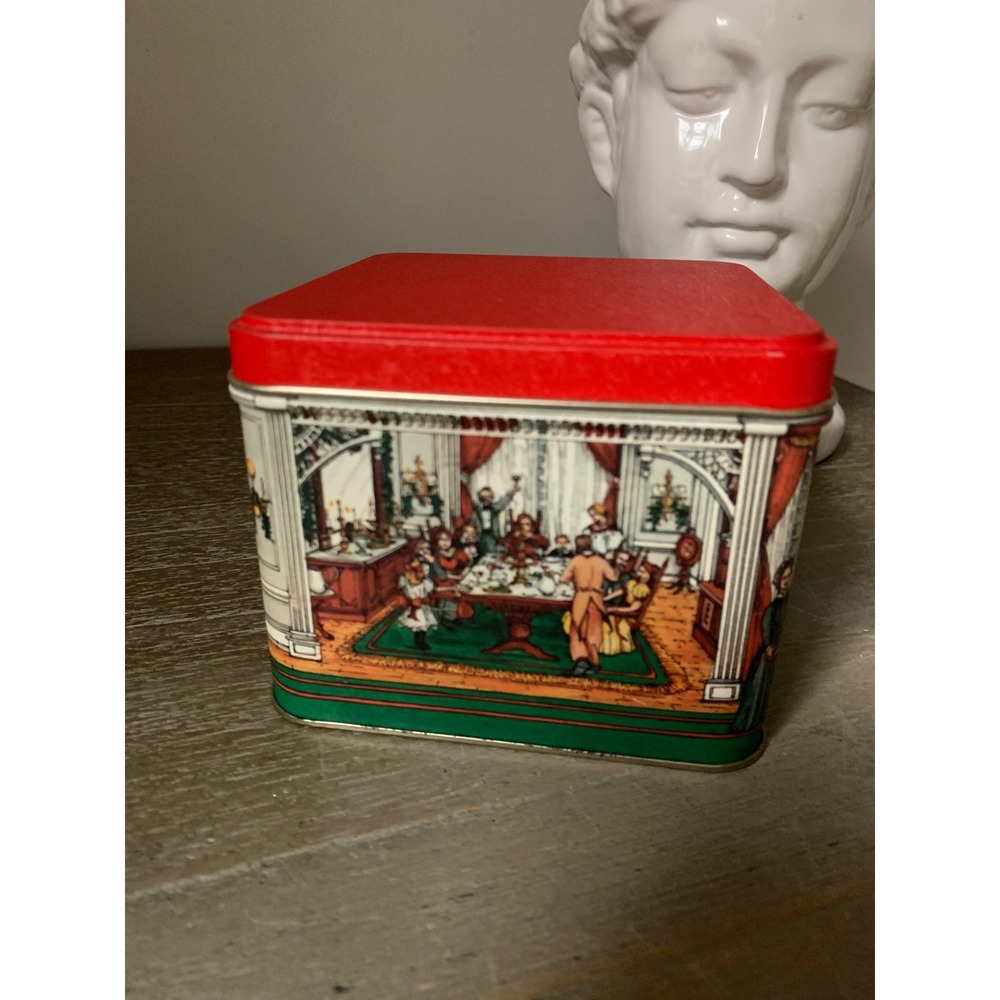 Vintage Potpourri Press Christmas Tin Victorian Holiday Scenes Red Lid USA Made